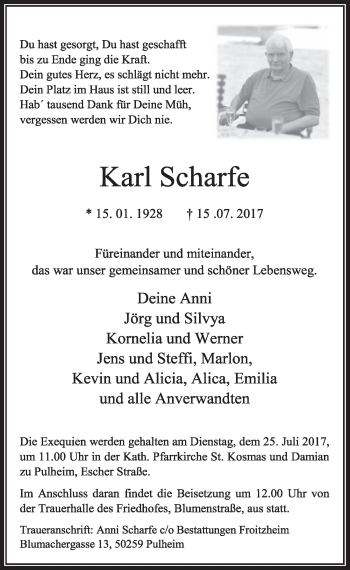 Anzeige von Karl Scharfe von  Sonntags-Post 