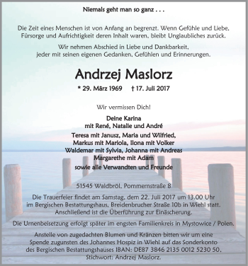 Anzeige von Andrzej Maslorz von  Lokalanzeiger 