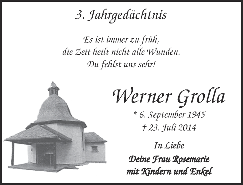  Traueranzeige für Werner Grolla vom 22.07.2017 aus 