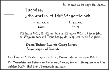 Anzeige von Hilde Magerfleisch von  Schlossbote/Werbekurier 