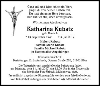 Anzeige von Katharina Kubatz von Kölner Stadt-Anzeiger / Kölnische Rundschau / Express