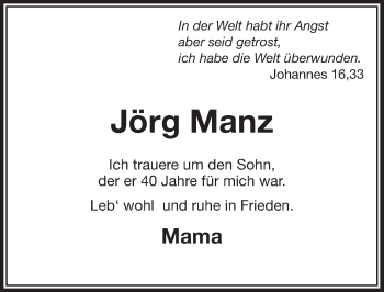 Anzeige von Jörg Manz von  Lokalanzeiger 