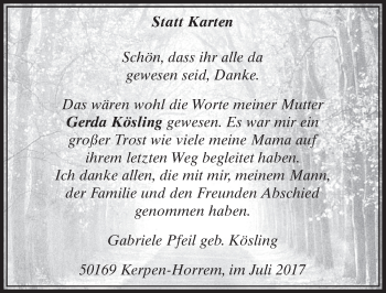 Anzeige von Gerda Kösling von  Sonntags-Post 