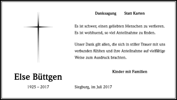 Anzeige von Else Büttgen von Kölner Stadt-Anzeiger / Kölnische Rundschau / Express