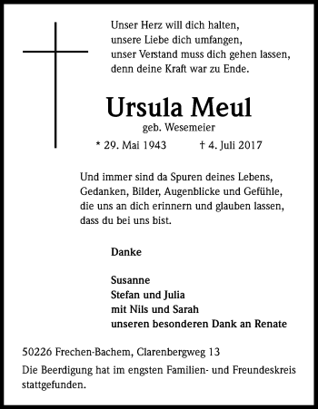 Anzeige von Ursula Meul von Kölner Stadt-Anzeiger / Kölnische Rundschau / Express