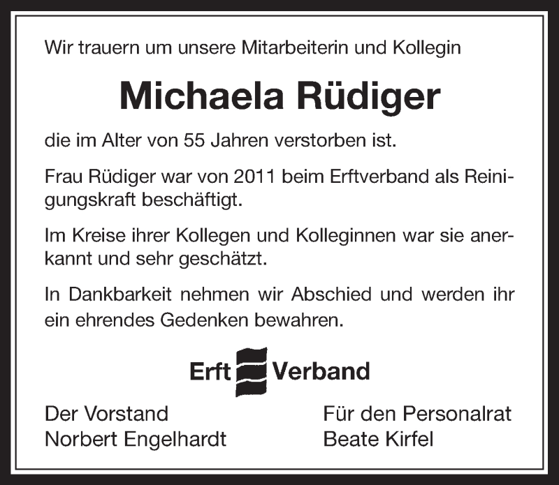  Traueranzeige für Michaela Rüdiger vom 05.07.2017 aus  Werbepost 