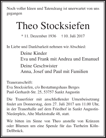 Anzeige von Theo Stocksiefen von  Extra Blatt 
