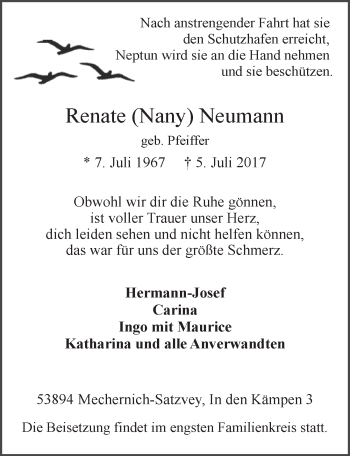 Anzeige von Renate Nany Neumann von  Blickpunkt Euskirchen 