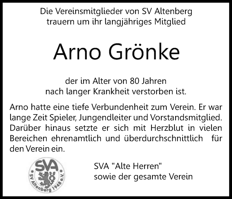  Traueranzeige für Arno Grönke vom 10.07.2017 aus Kölner Stadt-Anzeiger / Kölnische Rundschau / Express