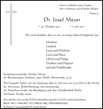 Anzeige von Josef Meyer von Kölner Stadt-Anzeiger / Kölnische Rundschau / Express