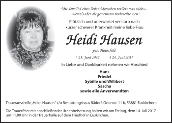 Anzeige von Heidi Hausen von  Blickpunkt Euskirchen 
