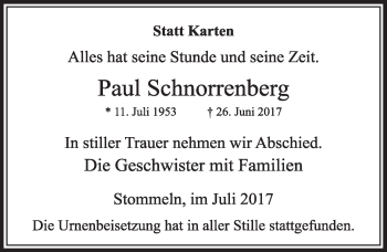 Anzeige von Paul Schnorrenberg von  Sonntags-Post 