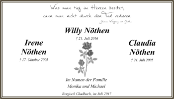 Anzeige von Willy, Irene und Claudia Nöthen von  Bergisches Handelsblatt 