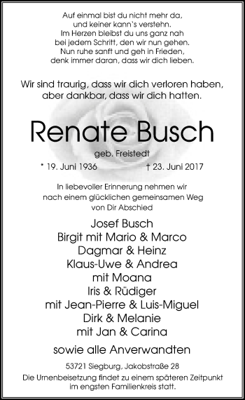 Anzeige von Renate Busch von  Extra Blatt 