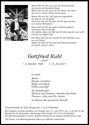 Anzeige von Gottfried Kuhl von Kölner Stadt-Anzeiger / Kölnische Rundschau / Express