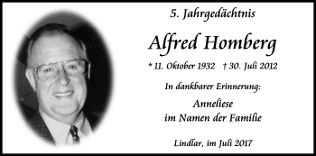 Anzeige von Alfred Homberg von Kölner Stadt-Anzeiger / Kölnische Rundschau / Express