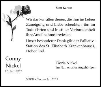 Anzeige von Conny Nickel von Kölner Stadt-Anzeiger / Kölnische Rundschau / Express