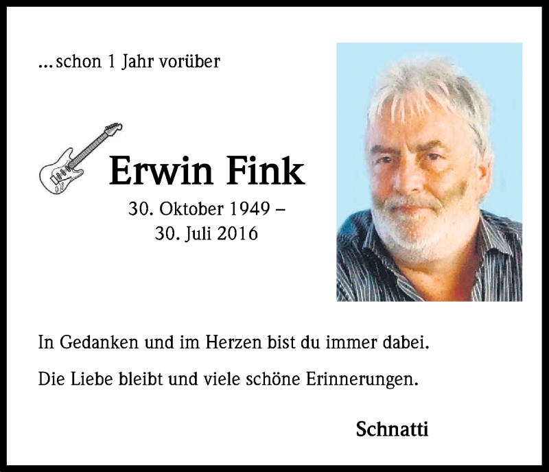  Traueranzeige für Erwin Fink vom 29.07.2017 aus Kölner Stadt-Anzeiger / Kölnische Rundschau / Express