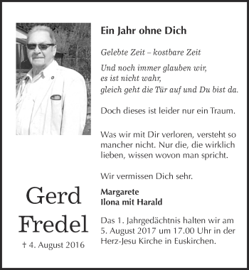 Anzeige von Gerd Fredel von  Blickpunkt Euskirchen 