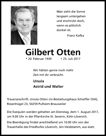 Anzeige von Gilbert Otten von Kölner Stadt-Anzeiger / Kölnische Rundschau / Express