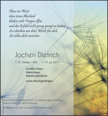 Anzeige von Jochen Dietrich von  Blickpunkt Euskirchen 