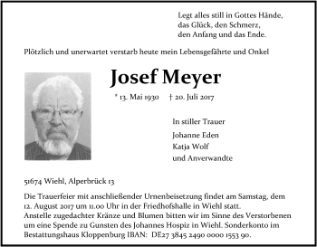 Anzeige von Josef Meyer von Kölner Stadt-Anzeiger / Kölnische Rundschau / Express