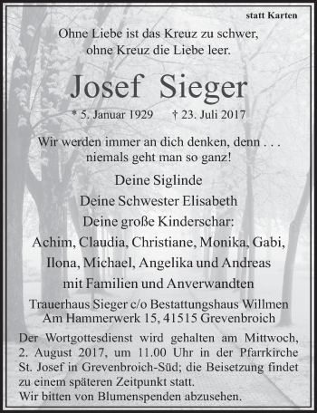 Anzeige von Josef Sieger von  Sonntags-Post 