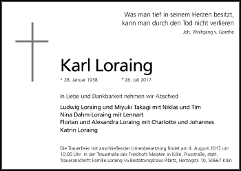 Anzeige von Karl Loraing von Kölner Stadt-Anzeiger / Kölnische Rundschau / Express