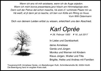 Anzeige von Karl Opree von Kölner Stadt-Anzeiger / Kölnische Rundschau / Express