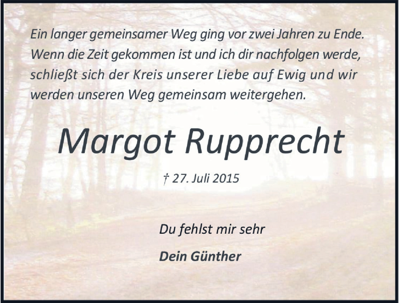  Traueranzeige für Margot Rupprecht vom 29.07.2017 aus  Rhein-Sieg-Wochenende 