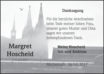Anzeige von Margret Hoscheid von  Blickpunkt Euskirchen 