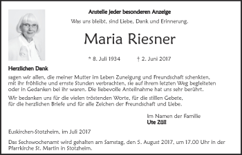 Anzeige von Maria Riesner von  Blickpunkt Euskirchen 