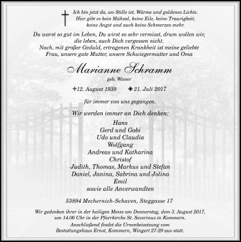 Anzeige von Marianne Schramm von  Blickpunkt Euskirchen 