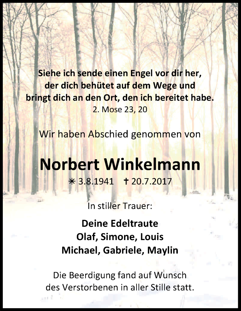  Traueranzeige für Norbert Winkelmann vom 29.07.2017 aus Kölner Stadt-Anzeiger / Kölnische Rundschau / Express