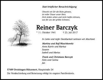 Anzeige von Reiner Barczyk von Kölner Stadt-Anzeiger / Kölnische Rundschau / Express