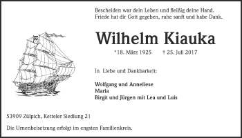 Anzeige von Wilhelm Kiauka von  Blickpunkt Euskirchen 