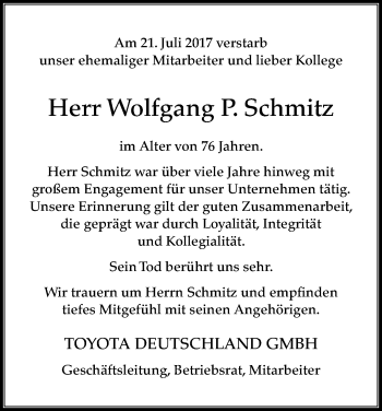 Anzeige von Wolfgang  Schmitz von Kölner Stadt-Anzeiger / Kölnische Rundschau / Express