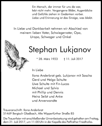 Anzeige von Stephan Lukjanov von Kölner Stadt-Anzeiger / Kölnische Rundschau / Express