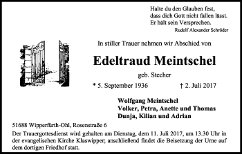 Anzeige von Edeltraud Meintschel von Kölner Stadt-Anzeiger / Kölnische Rundschau / Express