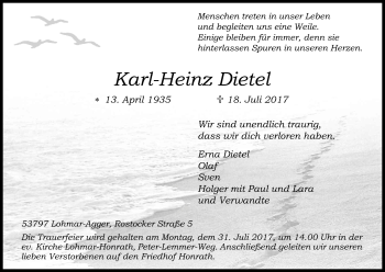 Anzeige von Karl-Heinz Dietel von Kölner Stadt-Anzeiger / Kölnische Rundschau / Express