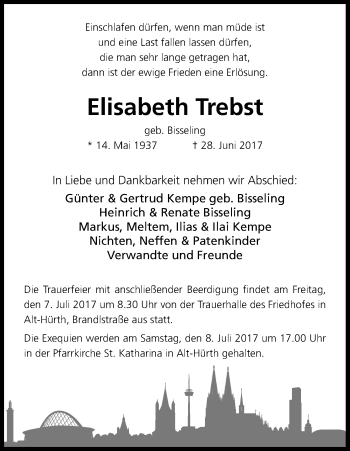 Anzeige von Elisabeth Trebst von Kölner Stadt-Anzeiger / Kölnische Rundschau / Express