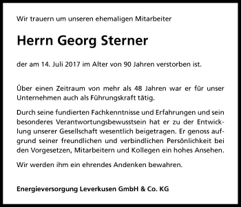 Anzeige von Georg Sterner von Kölner Stadt-Anzeiger / Kölnische Rundschau / Express