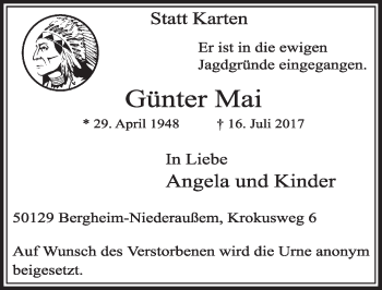 Anzeige von Günter Mai von  Sonntags-Post 