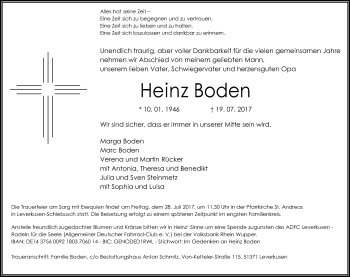 Anzeige von Heinz Boden von Kölner Stadt-Anzeiger / Kölnische Rundschau / Express