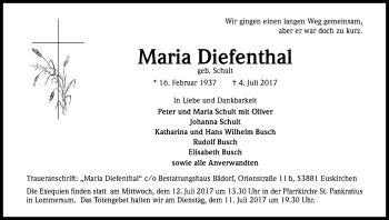 Anzeige von Maria Diefenthal von Kölner Stadt-Anzeiger / Kölnische Rundschau / Express