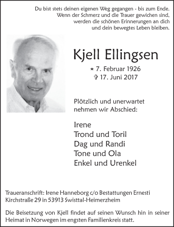 Anzeige von Kjell Ellingsen von  Schaufenster/Blickpunkt 