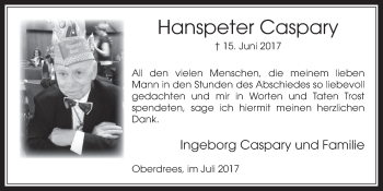 Anzeige von Hanspeter Caspary von  Schaufenster/Blickpunkt 