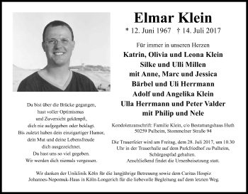 Anzeige von Elmar Klein von Kölner Stadt-Anzeiger / Kölnische Rundschau / Express