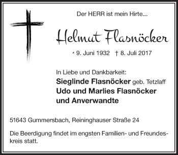 Anzeige von Helmut Flasnöcker von  Anzeigen Echo 