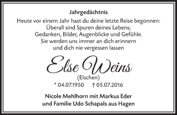 Anzeige von Else Weins von  Anzeigen Echo 